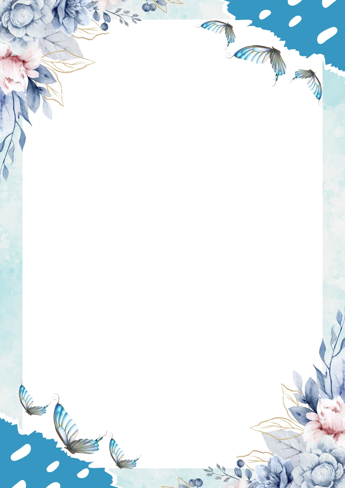 Blue Simple Aesthetic Floral Notebook Cover Page  A4